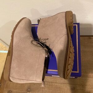 Taupe lace up suede ankle booties